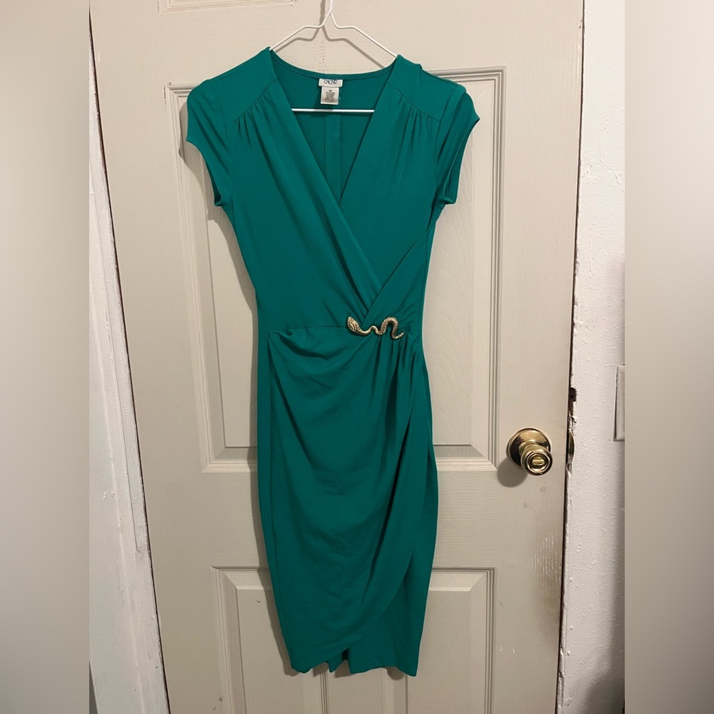 Cache Teal Midi Dress with Gold Accent